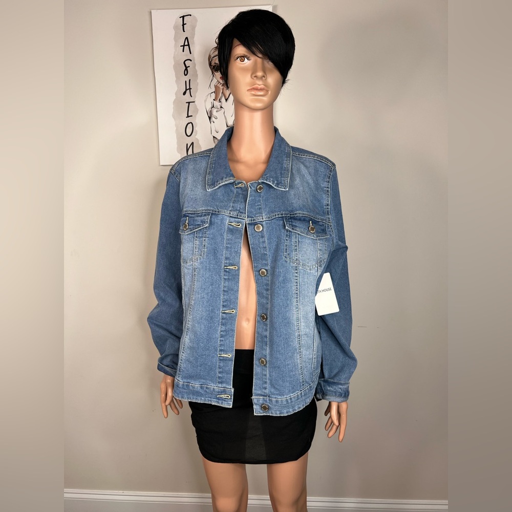 Plus Size Button Up Stretchy Cotton Denim Jacket